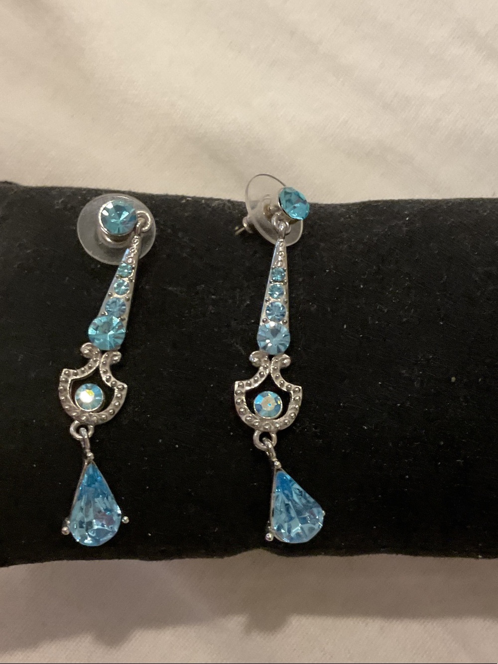 Imitation Blue Topaz Teardrop Dangle Earrings - Silver Accent